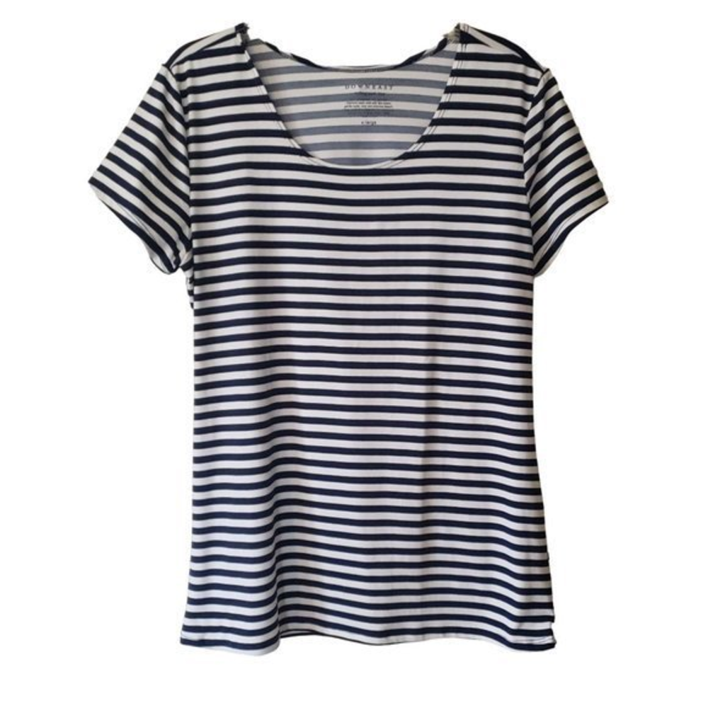 Downeast Womens Navy White Strip Shirt Short Sleeve Tee/Top Size‎ XL NWOT